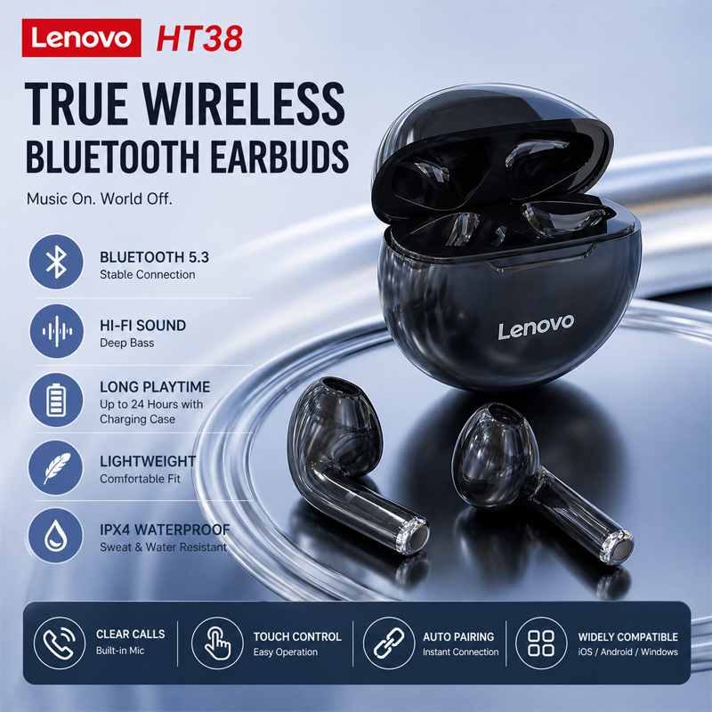 Tws Earbuds Bluetooth 5.3 - Новые беспроводные наушники Lenovo HT38 TWS